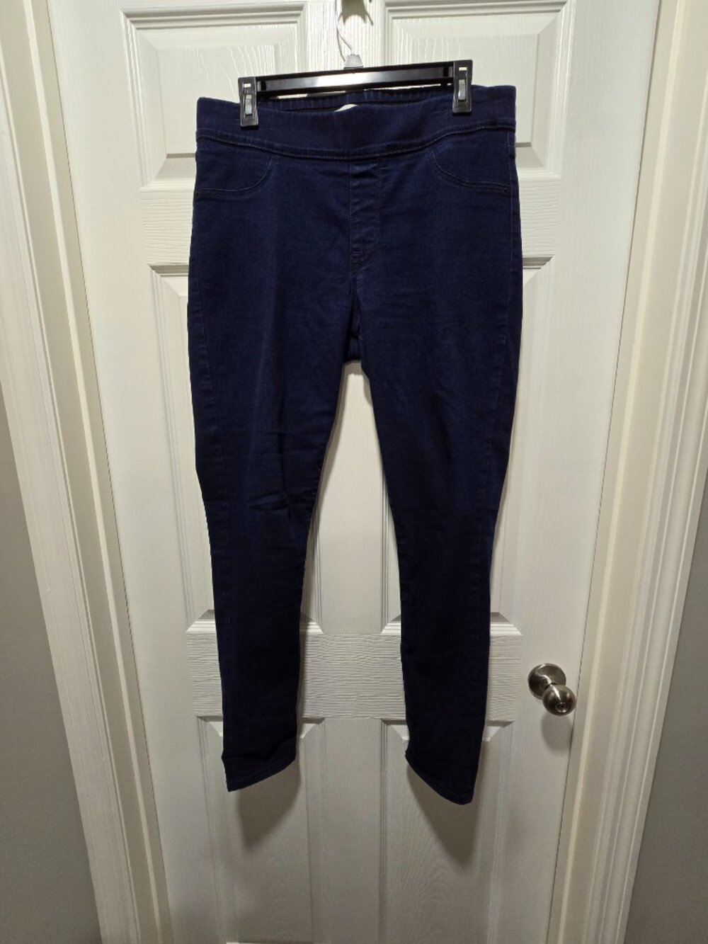 Old Navy Super Skinny Mid Rise Pull On Jeans Womens Size 12 Long Dark Wash